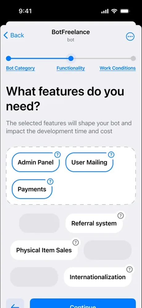 BotFreelance: choosing features