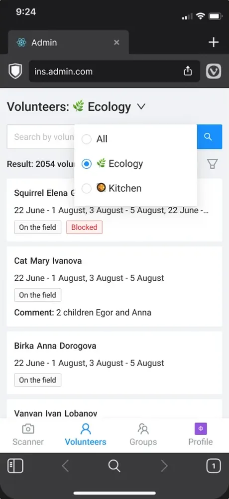 Volunteer list