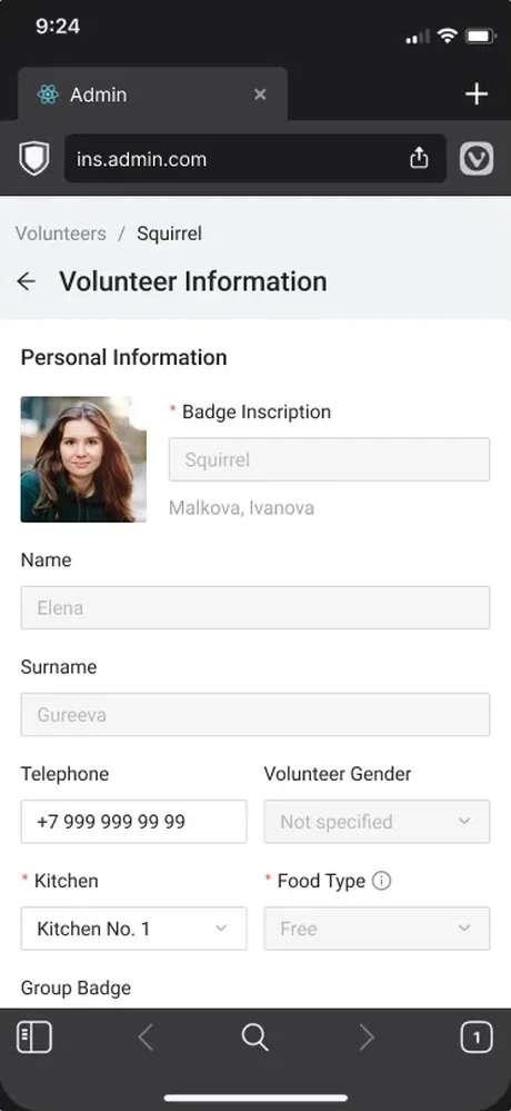 Volunteer card