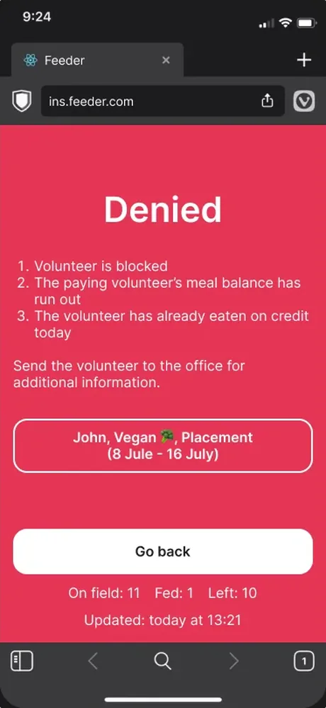 Rejection with reason